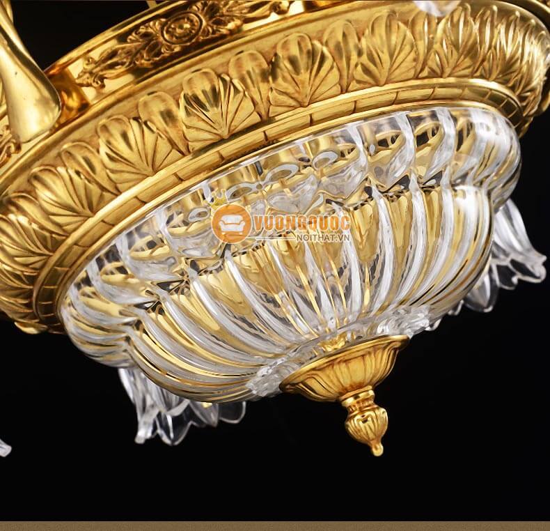 Đèn chùm đồng hiện đại hoa thủy tinh abr181-14